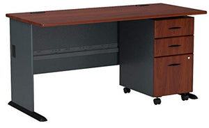 Bush Business Furniture Series A 60W Desk with Mobile File Cabinet in Hansen Cherry and Galaxy