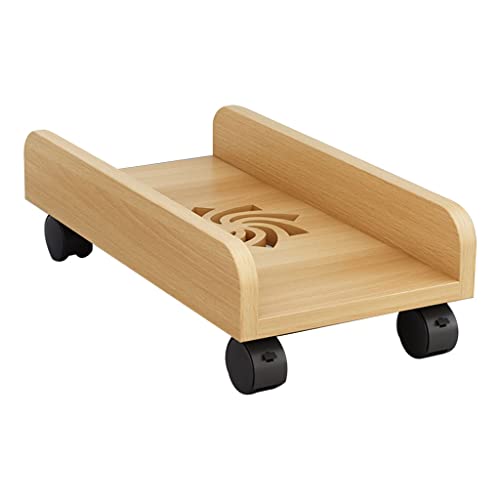 Mobile Computer Tower Stand with Lockable Caster Wheels - Wooden Color, 40 * 24 * 12cm