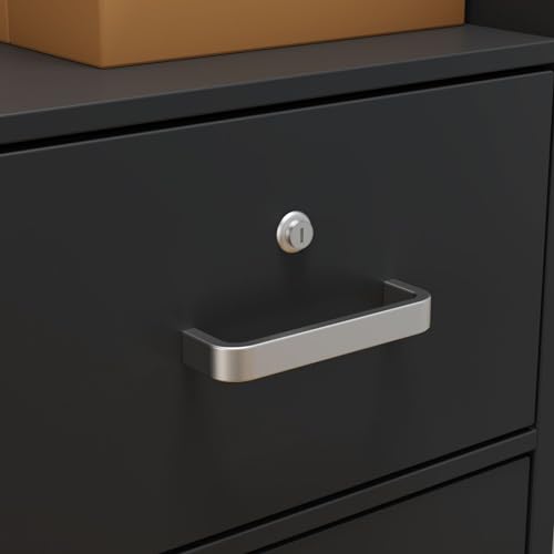 MOUMON Reception Desk Counter with Large Storage, Silver Tapes, Black (47.3”W x 18.3”D x 43.3”H)