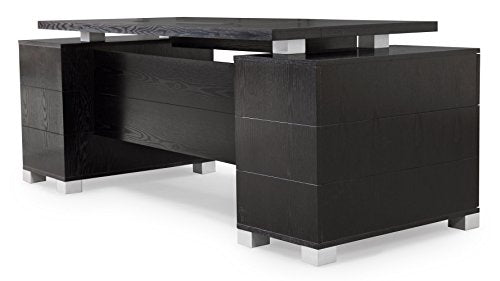 Ford Executive Modern Desk with Filing Cabinets - Black Oak Finish