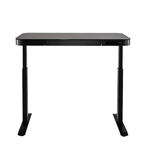 Seville Classics airLIFT Computer Desk Table, 47" Height Adjustable, Tempered Black Glass