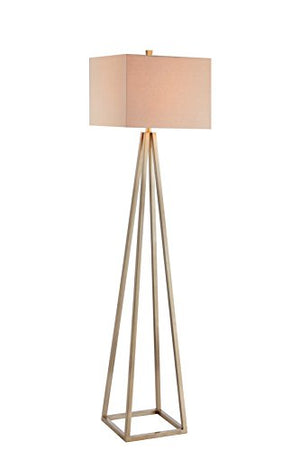 Catalina 19745-001 Contemporary Open Caged Metal Floor Lamp with Natural Linen Rectangular Shade, Bulb Included, Gold