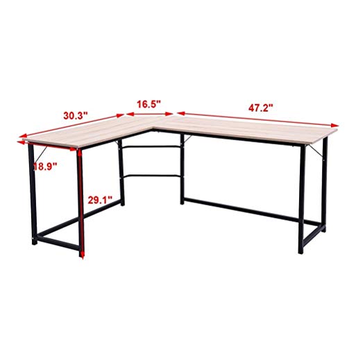 L-Shaped Home Office Desk, Sturdy Computer PC Laptop Table Corner Desk Workstation Larger Gaming Desk Easy to Assemble 49.2 x 18.9 x 28.7 Inch (White Maple)