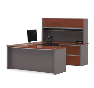 Bestar Connexion Collection, Modern L or U-Shaped Executive Office Desk with lateral File Cabinet and Hutch