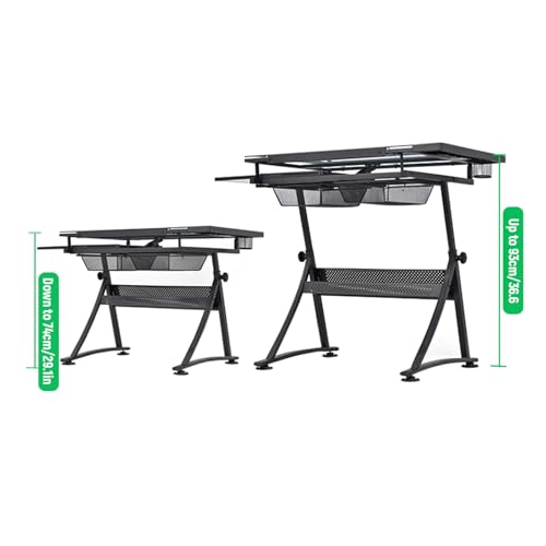 TemkIN Height Adjustable Glass Topped Drafting Table with Drafting Stool