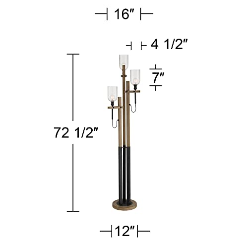 Franklin Iron Works Giddeon Rustic Farmhouse Floor Lamp Tree 3-Light 72.5" Tall Gray Faux Wood Grain Glass