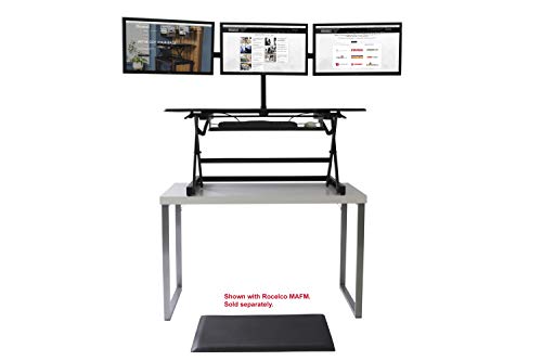 Rocelco 46" Large Height Adjustable Standing Desk Converter with Triple Monitor Mount Bundle | Quick Sit Stand Up Computer Workstation Riser | Retractable Keyboard Tray | Black (R DADRB-46-DM3)