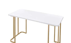 Knocbel Contemporary Computer Desk Home Office Workstation Writing Table with Metal Tube Base, 48" L x 24" W x 31" H (White and Gold)