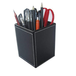 LEIGE PU Leather Square Pen Pen Holder Cup Desktop Stationery Storage Box Office Supplies Storage Box (Black) (Color : Black, Size : 8.7 * 8.7 * 12cm)