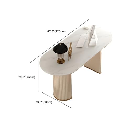 RUNNUP Oval Marble Office Desk - White 47" L x 23.5" W x 29.5" H