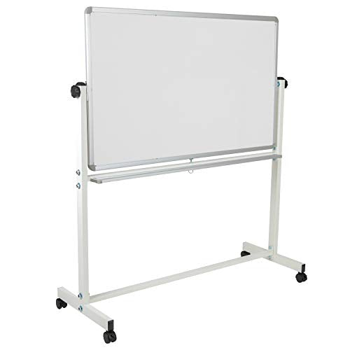 Flash Furniture HERCULES Series 53"W x 59"H Reversible Mobile Cork Bulletin Board and White Board with Pen Tray