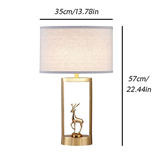 WAOCEO Traditional Copper Table Lamp with Cloth Lampshade