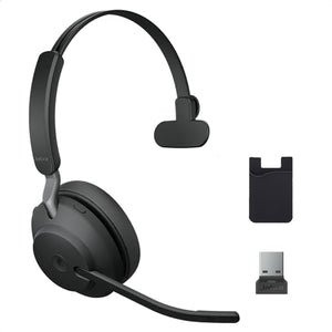 Global Teck Worldwide Jabra Evolve2 65 Wireless Headset MS USB Mono, Bluetooth Dongle, Zoom/Webex/Skype Compatible, Black - Gold Support Plan Included