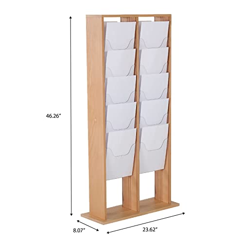 M&T Displays Double Sided Natural Wood Magazine Rack with Clear PET G Pockets