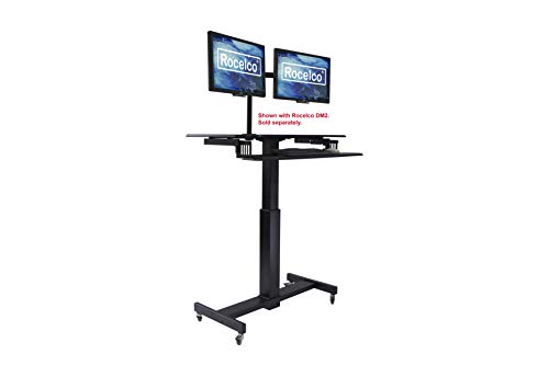 Rocelco 40" Height Adjustable Mobile Standing Desk - Sit Stand Home Office School Computer Workstation Riser - Dual Monitor Keyboard Tray Gas Spring Assist - Black (R MSD-40)