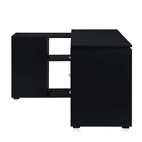 BELLEZE Trition L Shaped Computer Desk Home Office Corner Desk with Open Shelves and Drawers, Black