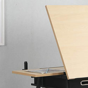 Adjustable Wood Drafting Desk with 2 Drawers, Angle Adjustable Top and Stool for Home Office and School(Wood)