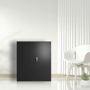 Zenvya Mobile Metal Filing Cabinet with Adjustable Shelf, Lockable Doors, Black