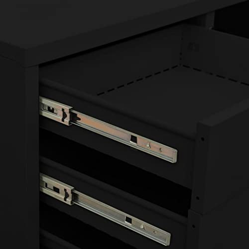 HLELU Modern Steel and Glass Office Storage Cabinet, Adjustable Shelves, Secure File Organization - Black, 35.4" x 15.7" x 70.9