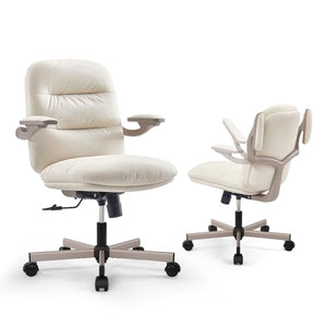 EMIAH Ergonomic Office Chair with Flip-up Arms and Wheels - Light Beige