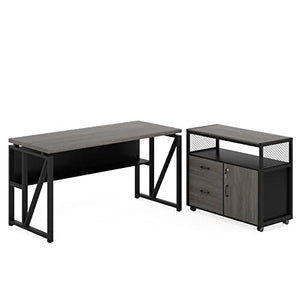 Tribesigns L Shaped Desk with Drawer Cabinet and File Cabinet, 55" Executive Computer Desk, Home Office Furniture (Gray, 55 inches)