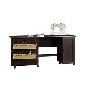 Sauder Select Collection Easy Rolling Sewing and Craft Table/Cart, Cinnamon Cherry Finish & 419496 Miscellaneous Storage Storage Cabinet, L: 29.61" x W: 16.02" x H: 71.50", Cinnamon Cherry Finish