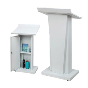 CAMBOS Lectern Podium Stand with Storage Cabinet - Modern, Wide Reading Countertop, Metal Portable Podiums