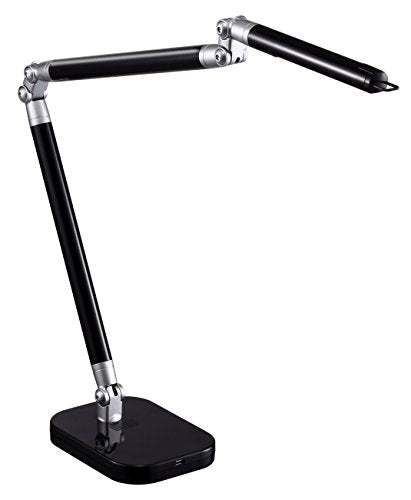BLACK+DECKER PureOptics Summit Flex Ultra Reach 10W Flicker-Free Natural Daylight LED Desk Lamp with USB Charging Port, 6 Dimming Levels (447 Lumens), Black/Gray (LED10ARC-BLK)
