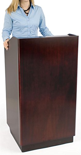 Displays2go Mobile Podium Lectern for Speaking, Tilt-N-Roll Design with Locking Cabinet (XQHLHNRMLK)