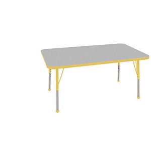 FDP Rectangle Activity School and Classroom Kids Table (30 x 48 inch), Toddler Legs with Ball Glides, Adjustable Height 15-23 inches - Gray Top and Yellow Edge with Yellow Legs