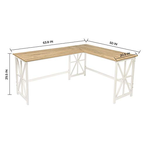 GreenForest Large L Shaped Desk and Computer Desk Bundle, Industrial Gaming Writing Desk Home Office Furniture Set, Oak