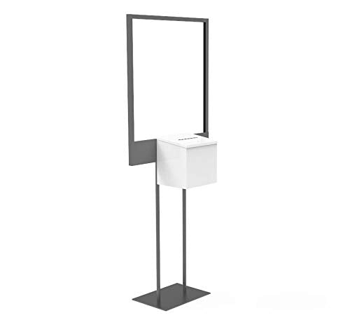 FixtureDisplays® Stand, Bulletin Poster Donation Ballot Collection with White Metal Box 11063+10918-WHITE