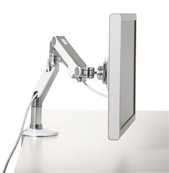 Humanscale M8 M8CS1S Adjustable Articulating Computer Monitor Arm - Two Piece Clamp On Mount with Base - Silver with Gray Trim