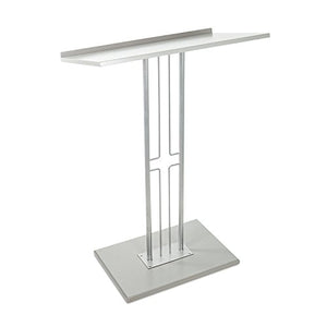 Source One Silver & Black Floor Podium Premium Steel with Wood Base, Slanted Top with Lip 45.5″ Tall (Silver)