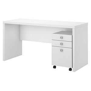 Bush Business Furniture Office by kathy ireland Echo Credenza Desk with Mobile File Cabinet, Pure White