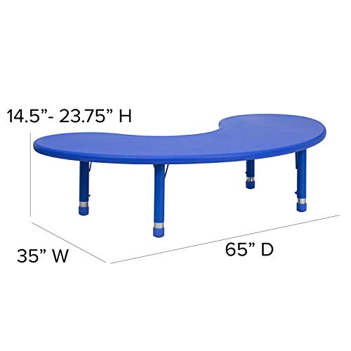 Flash Furniture 35''W x 65''L Half-Moon Blue Plastic Height Adjustable Activity Table