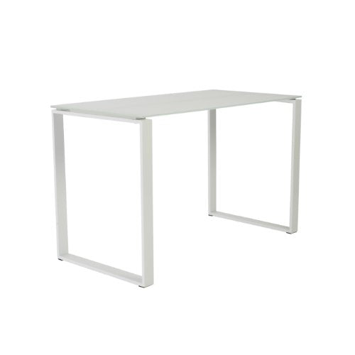 Euro Style Diego Pure White Glass Top Desk with White Powder Coated Steel Base