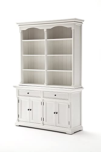 NovaSolo Provence Pure White Mahogany Wood Double Hutch with Storage, 8 Shelves and 2 Drawers