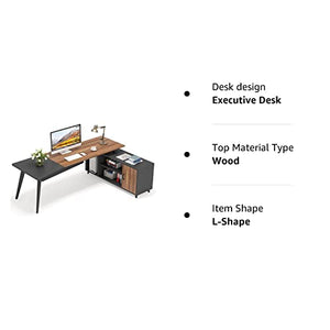 Tribesigns L-Shaped Executive Desk with File Cabinet, 78.74 Inch, Shelves - Rustic Brown