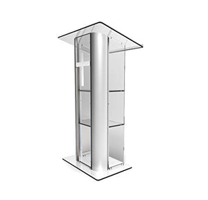 FixtureDisplays Clear Acrylic Podium with Stainless Steel Sides and White Christian Cross