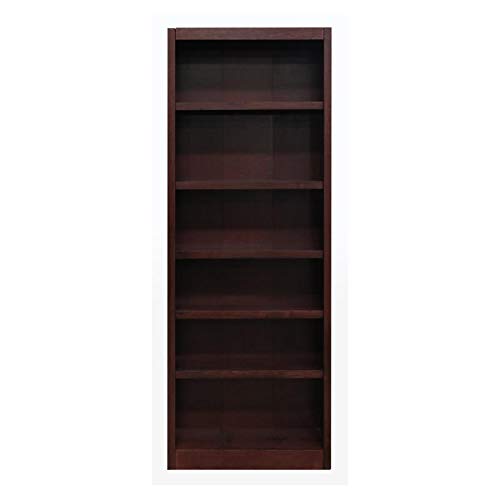 Home Square Solid Wood 84" Bookcase Set with Six Shelves, Set of 2, Cherry