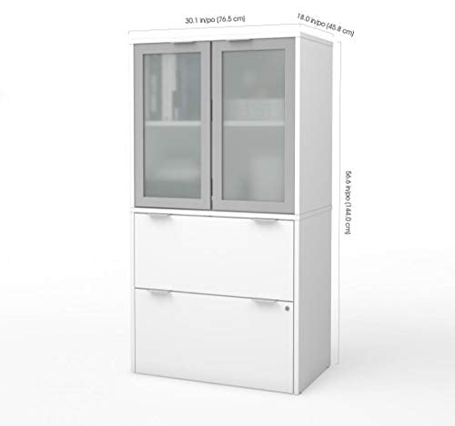 Bestar Lateral File Cabinet with Frosted Glass Doors Hutch - i3 Plus