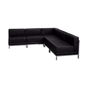 Offex Black Leather Sectional 5-Piece Reception Set