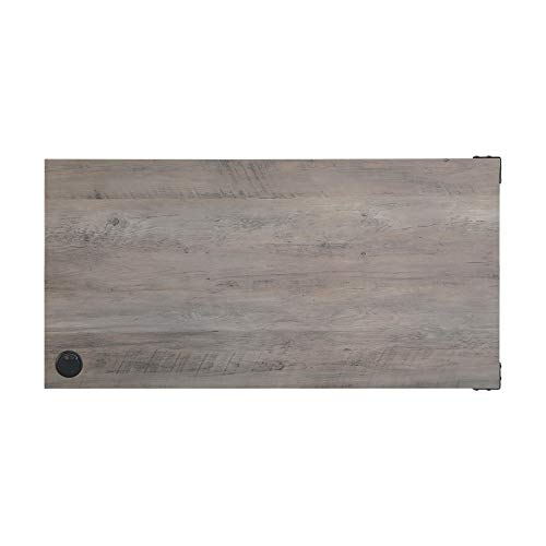 Knocbel Farmhouse L-Shaped Computer Desk with Sliding Barn Door Storage Cabinet and Cord Management, Home Office Workstation Writing Table with Metal Legs, 48" L x 48" W x 31" H (Gray Oak and Black)