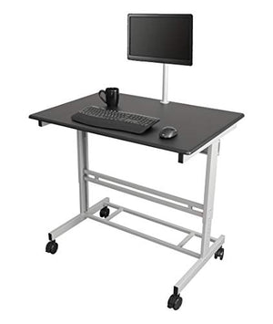 40” Mobile Adjustable Height Stand Up Desk with Monitor Mount (Black Shelves/Silver Frame)