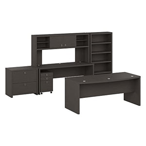 Bush Business Furniture Echo Bow Front Desk Set with Credenza, Hutch, and Storage - 72W, Charcoal Maple