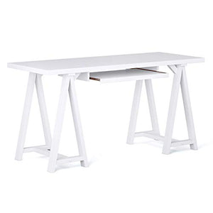 SIMPLIHOME Sawhorse SOLID WOOD Modern Industrial 60 inch Wide Home Office Desk, Writing Table, Workstation, Study Table Furniture in White