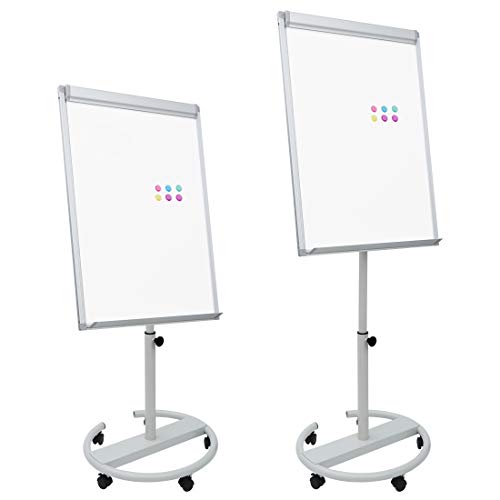 F2C 40 x 28 inch Mobile Magnetic Whiteboard Portable Dry Erase Board Height Adjustable Easel Board with Rolling Stand, w/ Eraser, 3 Markers, Flipchart Paper Pad, 6 Magnets