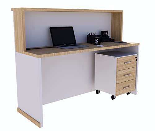 UGOS Modern Reception Desk 63" with Transaction Counter, Storage Drawer, and Laminate Desktop