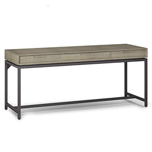 SIMPLIHOME Banting SOLID WOOD and Metal Modern Industrial 72 inch Wide Home Office Desk, Writing Table, Workstation, Study Table Furniture in Distressed Grey with 2 Drawerss